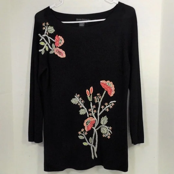 Ziani Couture Rayon/Nylon Top W Flora Embroidery L - Picture 2 of 7